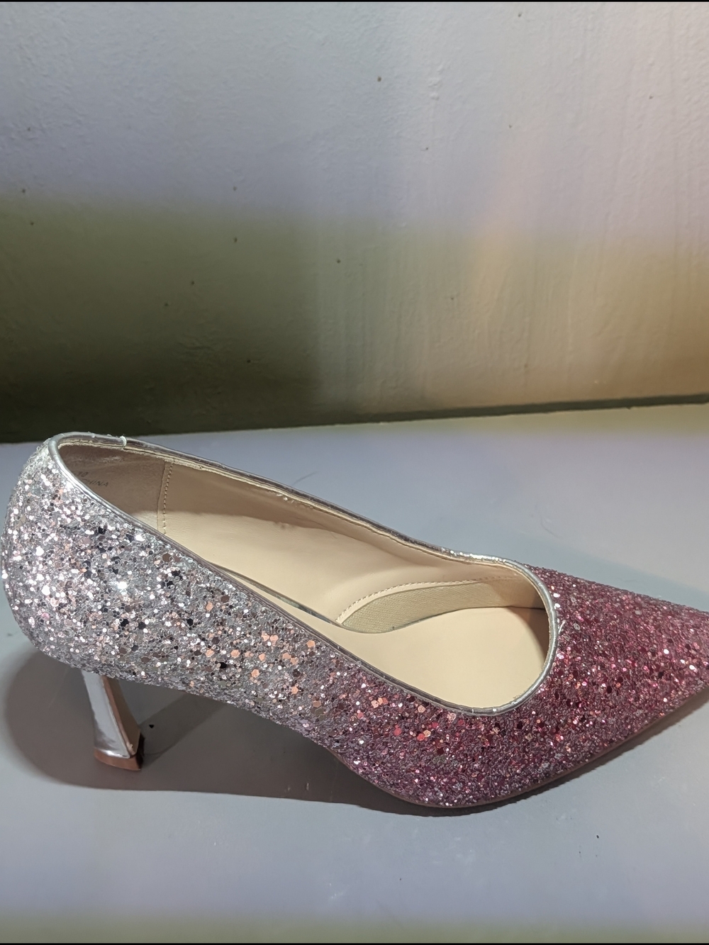 Sparkling Pink Ombre Glitter Pointed-Toe Pumps 3 Inch Heel - Picture 5 of 6